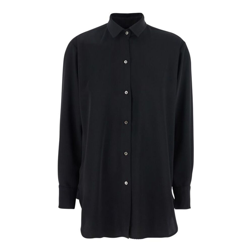 Plain Women Black Women's Classic Collar Tech Fabric Shirt